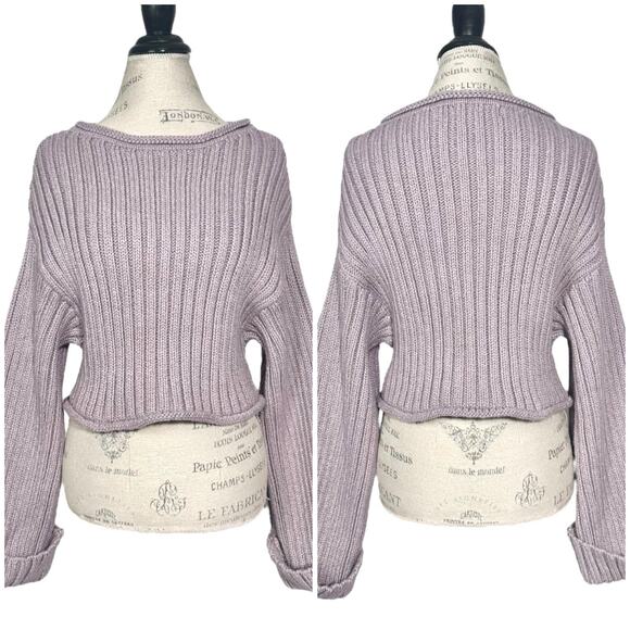 En Saison | Women | Lilac Chunky Ribbed Knit Cropped Cuffed Sweater | Medium - Picture 1 of 9